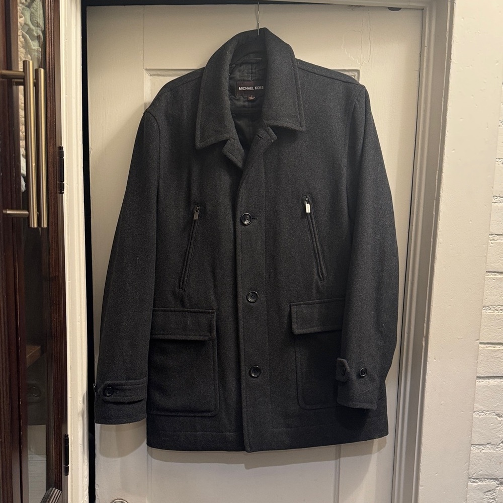 Men’s Michael Kors Charcoal Black Wool Blend Pea Coat